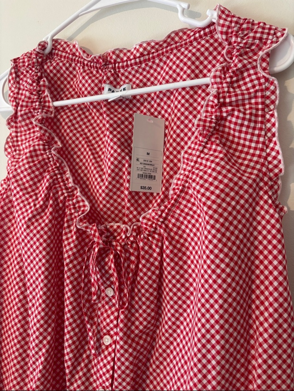 Parke x Target Womens Shell Tank Top Red Gingham Ruffle Button-Front Size Med - Picture 5 of 5
